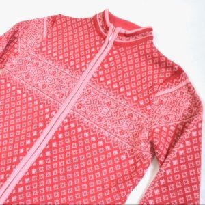 Red and pink Icelandic wool sweater size medium. Nordic fair isle pattern